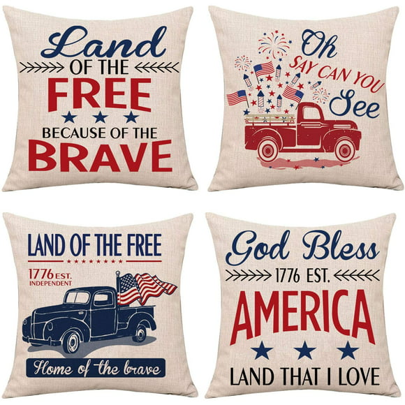 USA Square Pillowcase Spring Summer Home Decorations for Sofa Couch Cotton 18” x 18” Decorative Farmhouse July 4th Cushion Case Decor Patriotic Sign Softxpp Sweet Land of Liberty Throw Pillow Cover 